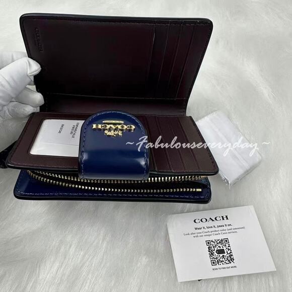 Coach Medium Corner Zip Wallet In Leather/Gold/True Navy CV526 NWT - Picture 6 of 7